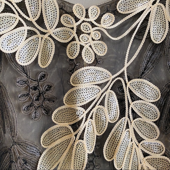 Vintage Simply Couture Floral Mesh Sequined Blouse Top Jacket Black & Ivory L - Picture 5 of 9